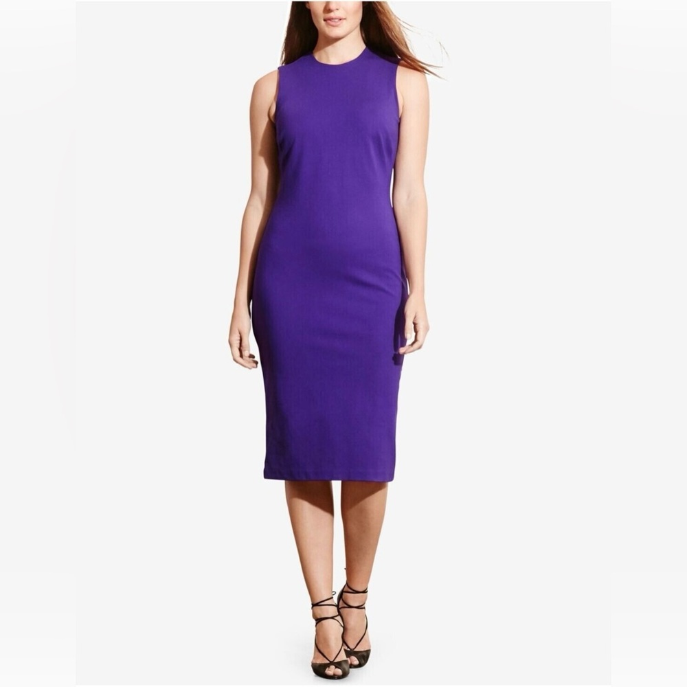 RALPH LAUREN Womens Purple Sleeveless Knee Length Sheath Dress Size XS